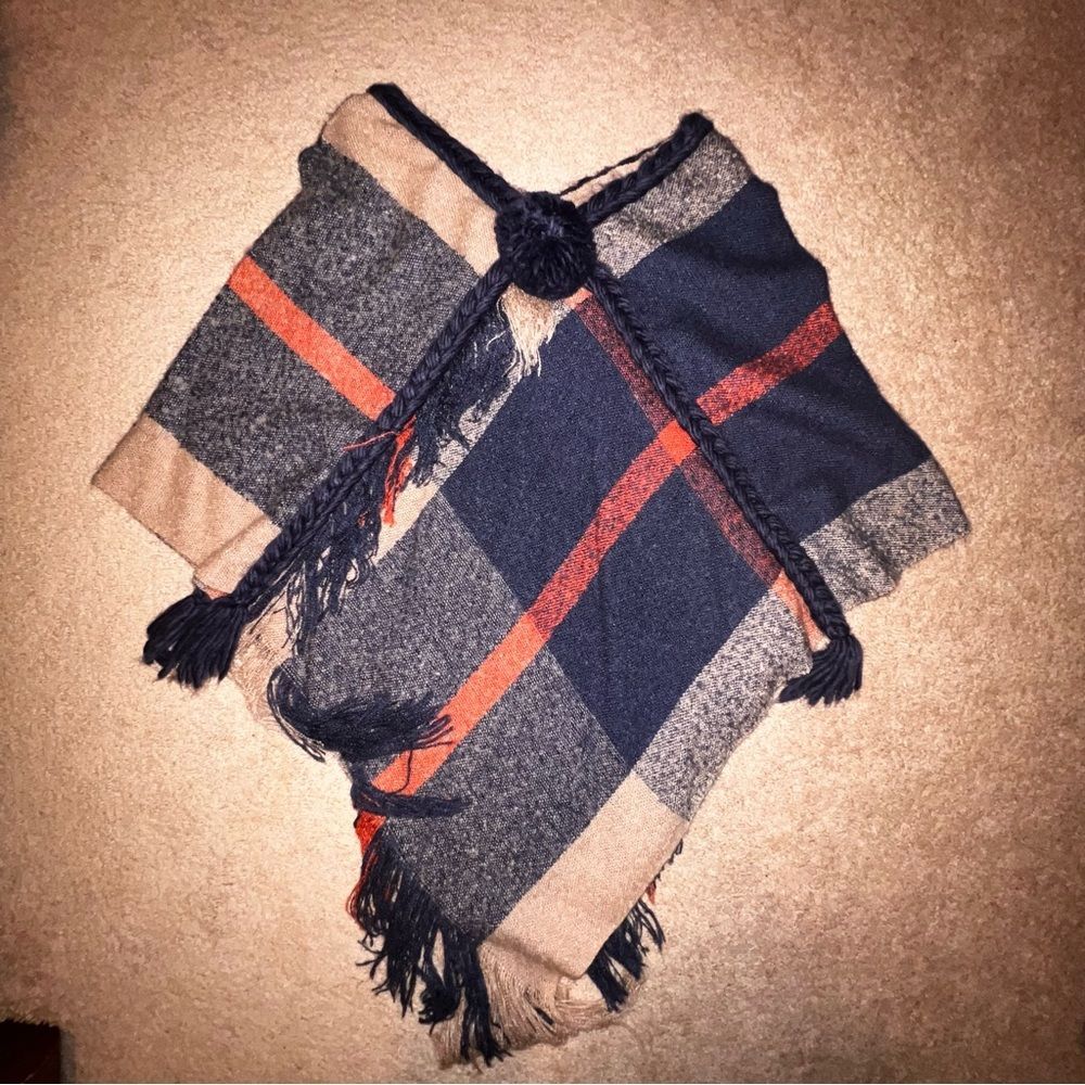 BCBG Blue and Red Poncho OS